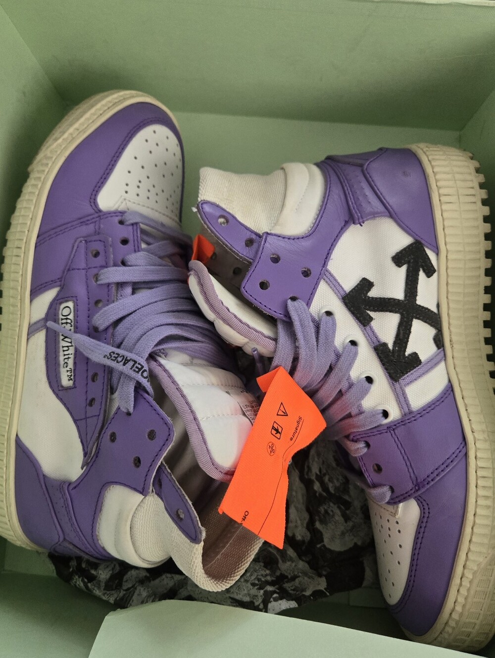 OFF  - WHITE 3.0 High Top Off Court Purple leather sneakers orange tag US 38/8